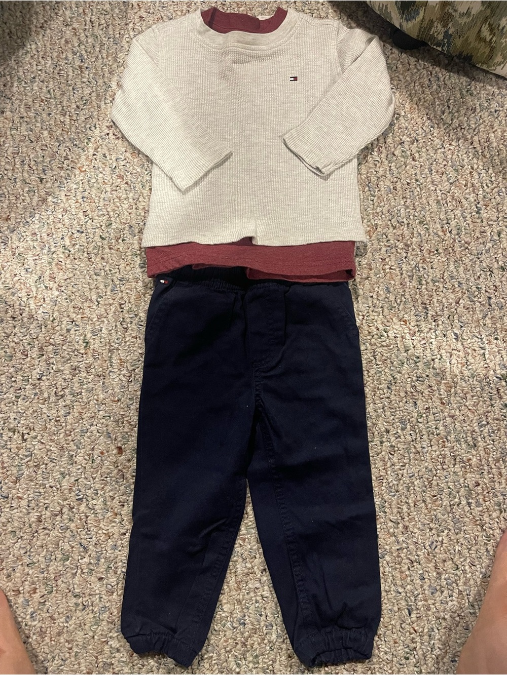 Tommy Hilfiger Navy and Cream Kids Jogger Set with Maroon Accent